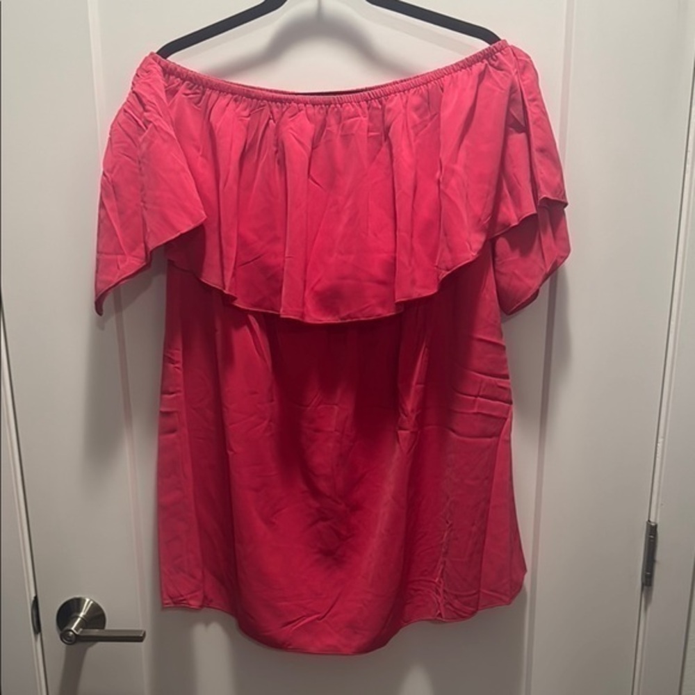 🆕 Beautiful Ruffled Pink Lightweight Strapless Dress w Cap Sleeves. XL. NWT!💥💥